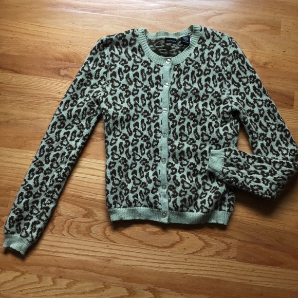 Vintage Sweaters - Vintage mint leopard print beaded cardigan